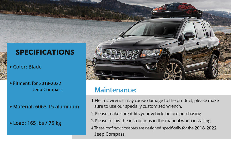 GARVEE Roof Rack Cross Bars Roof Rails with Lock Crossbar Compatible with 2018-2022 Jeep Compass GARVEE Roof Rack Cross Bars Roof Rails with Lock Crossbar Compatible with 2018-2022 Jeep Compass